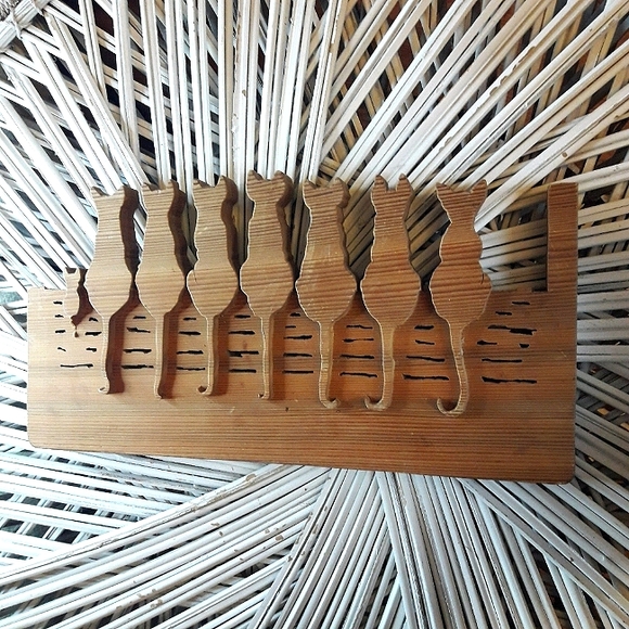 Wooden Cat Wall Decor Fence Wood Block Kitties - Picture 2 of 15